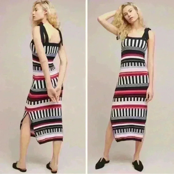 ANTHROPOLOGIE SYDNEY PIANO STRIPE MARIANN KNIT MIDI DRESS by AZULU 6 - Picture 1 of 11